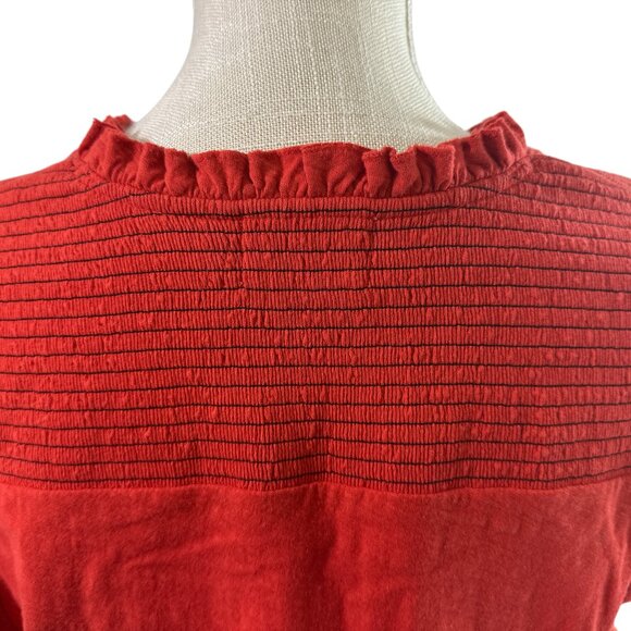 NATION LTD Habiba Fancy Tee Rouge Size XL Smocking Ruffles Pima Cotton - Picture 9 of 14